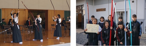 団体戦の様子(左) 第2位となった菅野さん(前列左)(右)